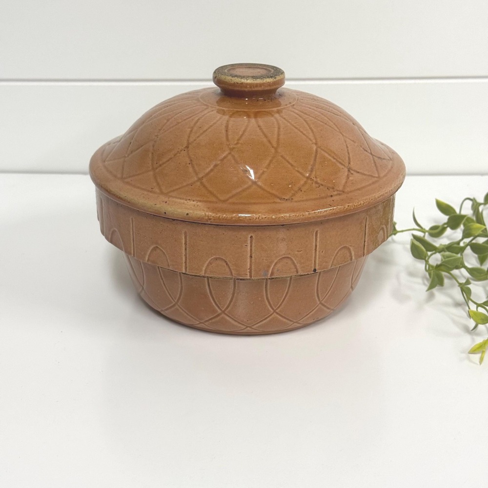 Vintage WATT Pottery Yellow Ware stoneware bowl- loops pumpkin crockery bowl #7